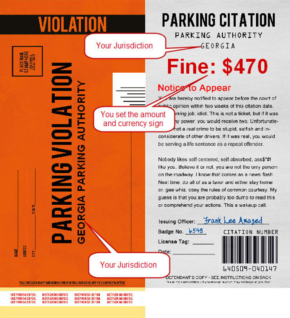 Printable Fake Parking Ticket Template